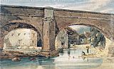 Wetherby Bridge, Yorkshire, looking through the bridge to the mills by Thomas Girtin